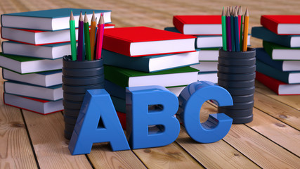 3d rendering. ABC text and books