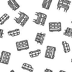 Public Transport Seamless Pattern Vector. Trolleybus And Bus, Tramway And Train Illustration