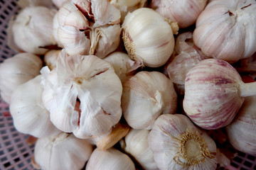 Organic garlic Thai style background, top view
