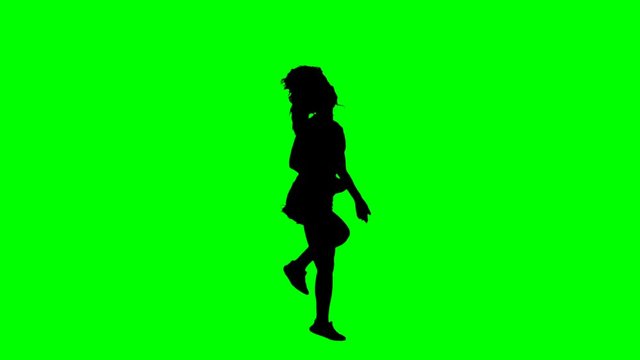 Happy Girl Jumping and Dancing on Green Screen Silhouette