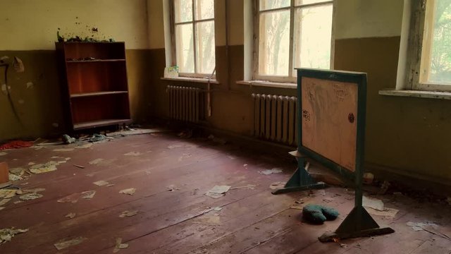 Inside the old school of Chernobyl, evacuated due to radioavtivity.