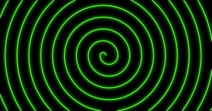 Green neon glowing spiral line abstruct video animation