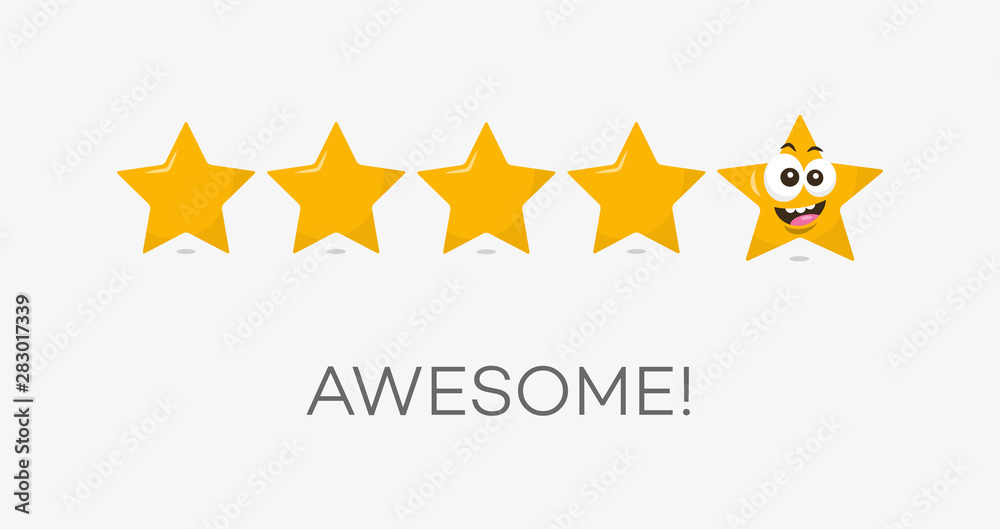 Poster five stars awesome rating symbol. funny illustration - easy to use for your website or presentation.
