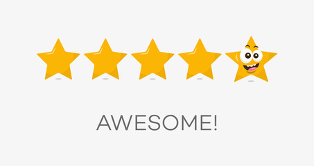 Five stars awesome rating symbol. Funny illustration - easy to use for your website or presentation.