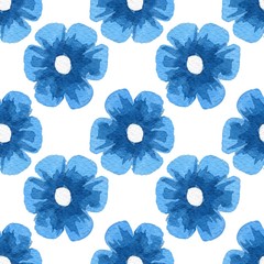 Seamless blue azulejo watercolor pattern. Vector flowers illustration. 