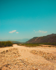 River is drying in the mountains area in Rishikesh India