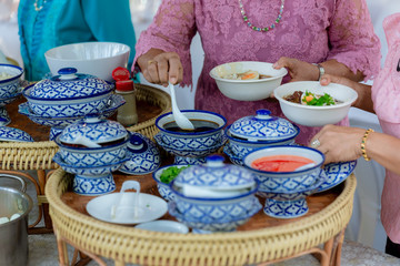 Food Buffet Catering Dining Eating Party Sharing Concept.people group catering buffet food indoor in luxury restaurant with meat colorful fruits and vegetables