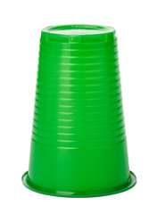 close up of plastic cup on white background