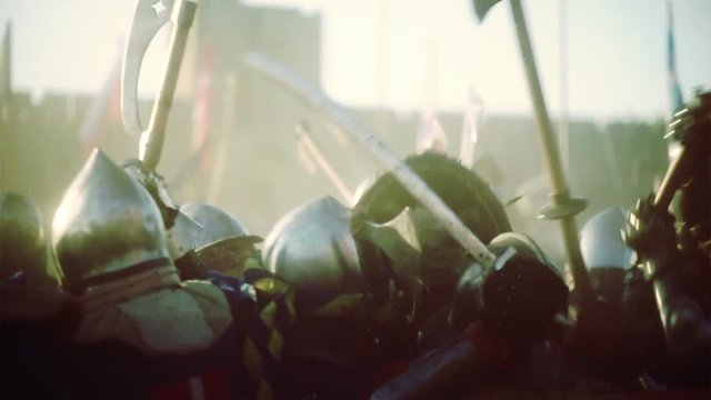 Medieval battle reconstruction. Sunny day.