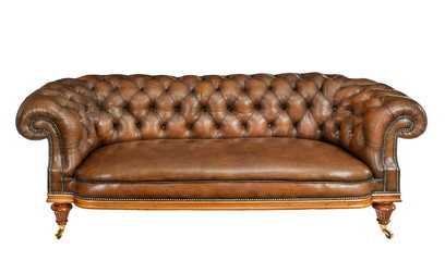 Classic brown leather sofa isolated on white