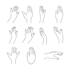 Set of human hands. Vector isolated illustration.