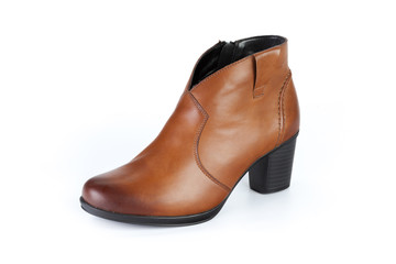 Winter female leather boots isolated on white background