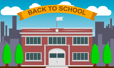 Naklejka premium Back to school concept, school building banner or poster design, vector illustration