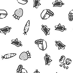 Healthy Food Seamless Pattern Vector Healthy Food Linear Pictograms Black Contour Illustration