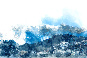 Abstract digital painting of mountain landscape, landscape illustration for background