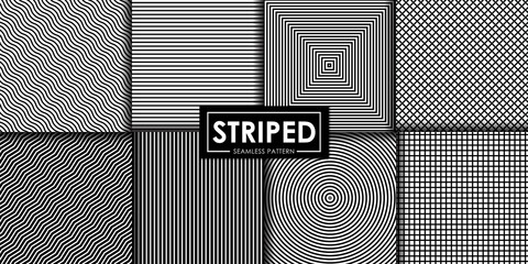 Black and white striped seamless pattern vector collection, Decorative wallpaper.