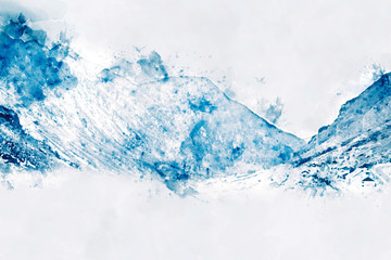 Abstract painting of mountain in blue and brown tone, Digital painting