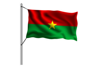 Waving Burkina Faso flag on flagpole on isolated background, flag of Burkina Faso, vector illustration
