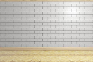 white ceramic brick tile wall, 3d rendering background, empty room