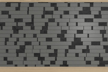 gray ceramic brick on black concrete wall, space for text, 3d rendering background