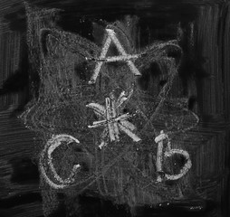 A, B, C and asterisk drawn on black chalkboard, blackboard texture and background