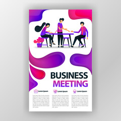 business meeting design concept poster with flat cartoon illustration. flyer business pamphlet brochure magazine cover design layout space for promotion and marketing, vector print template in A4 size
