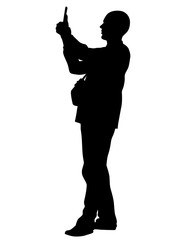 Young woman with phone on a white background