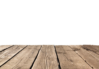 Empty light wood table or rustic wooden planks isolated on a white background. Space for your background placement or products.