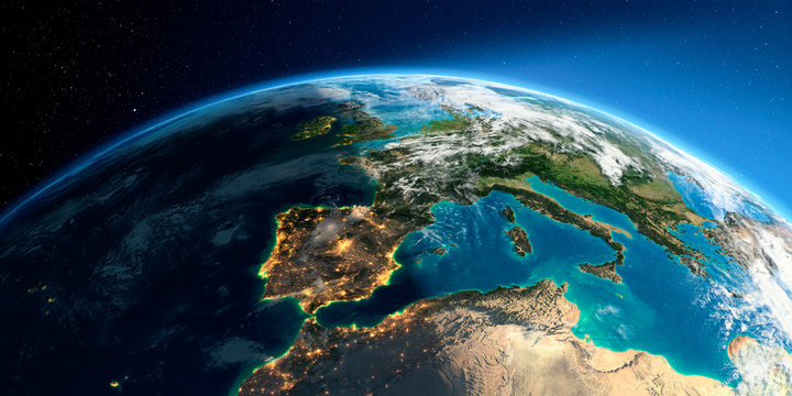 Detailed Earth. Spain and the Mediterranean Sea