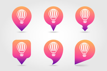 Naklejka premium Hot Air Balloon pin map icon. Summer. Vacation