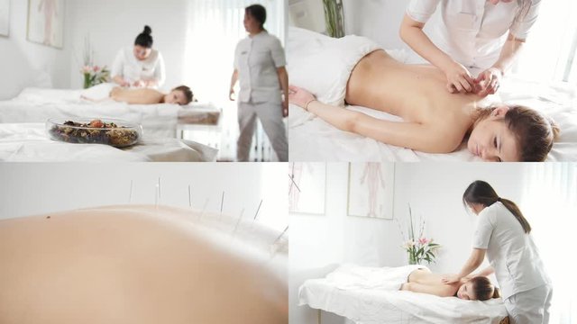 4 in 1: Massage salon woman gets acupuncture and massage