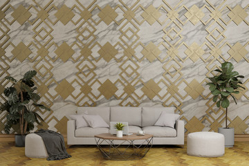 white marble with pattern wall, design wall, living room, nobody, 3d render illustration background