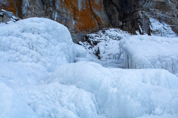 Fototapeta na wymiar Rock cliff with ice in Lake Bikal, Russia, landscape photography