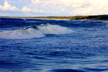 Fototapeta premium Summer landscape, a huge wave is about to fall into the sea