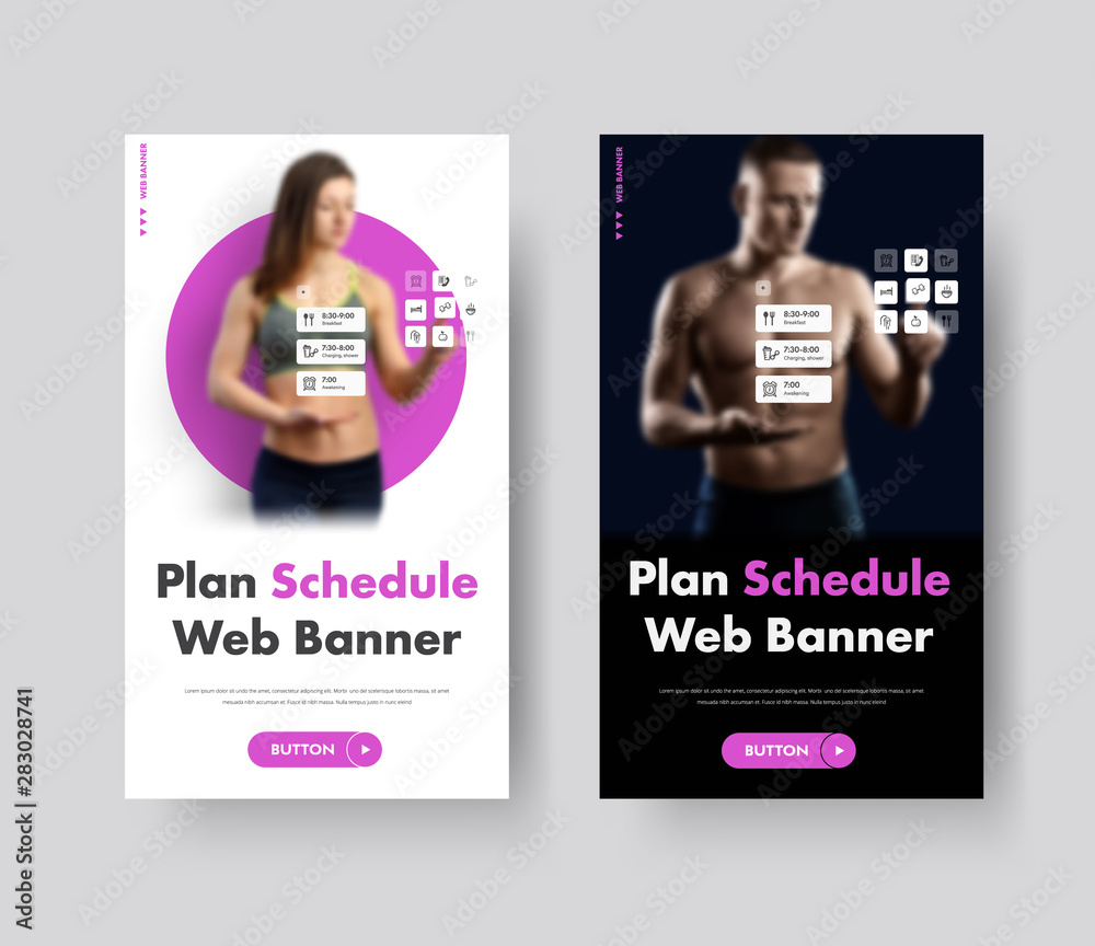 Leinwandbilder Vector template of vertical web banners with place for photo and interactive daily routine interface.