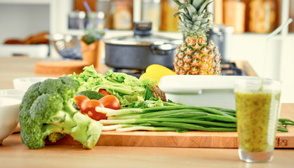 Variety of fresh vegetables and a refreshing cocktail