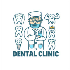 Dentistry Concept with Dentist and Teeth in Doodle Style