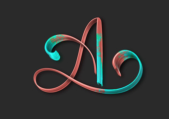 Capital letter A 3d hand lettering on dark background