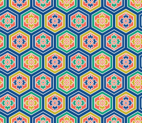 Japanese Vibrant Flower Hexagon Seamless Pattern