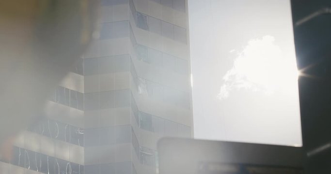 Close up on a building in Edmonton city, Canada, with a beautiful Flare