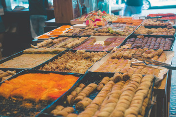 cnaffe and baklava at the market