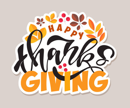 Happy Thanksgiving Day - Hello Autumn Vibes- Cute Template Hand Drawn Doodle Lettering Poster Banner Art