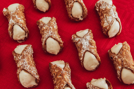 Traditional sicilian sweets cannoli with ricotta filling