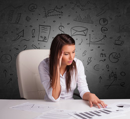 Fototapeta premium Young secretary with doodle multitask concept