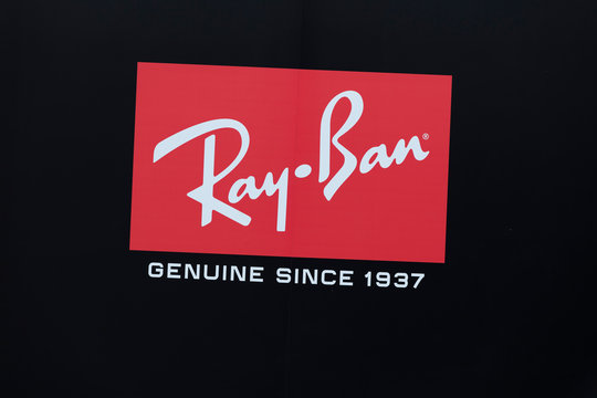 LONDON, UK - JULY 31th 2018: Ray-ban sunglasses branding in a shop front on Oxford Street in central London.