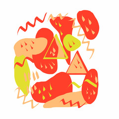 vector graphics abstraction in memphis style. orange yellow autumn color. spots, lines, triangles, strokes