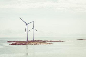 Wind turbines generator at Baltic Sea. Aland Islands, Finland. Europe.