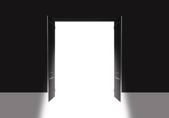 Illustration of an open door with light coming in