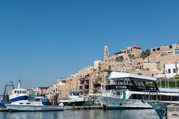 A picture view to Jaffa old city and an ancient harbor on a beautiful day