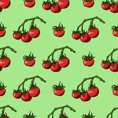 Seamless pattern with tomatoes. Endless pattern with fresh vegetables on light green background